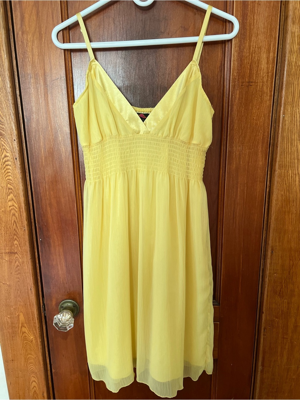 Forever 21 Yellow V-Neck Smocked Waist Slip Dress